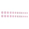 False Nails 24Pcs Press On Nail Tips Pink White Artificial Fake Square Short Glossy Pattern With French Korean Designs