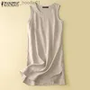 Basic Casual Dresses ZANZEA Women's Home Round Neck Hem Split Sleeveless Vest Dress L230916