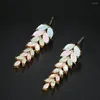 Dangle Earrings " Flower Stone" For Women Leaf Light Gold Color Women's Drop Earring Fashion Jewelry E067