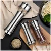 Herb Spice Tools Stainless Steel Pepper Grinder Mills Bottles With Adjustable Manual Glass Black Salt Coffee Bottle Drop Delivery Home Dhypx