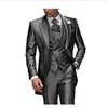 Traje gris carbón para hombre para boda con solapa en pico, esmoquin de 3 piezas para novio, traje de boda para hombre, chaqueta hecha a medida, pantalones Vest165E