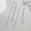 Dangle Earrings Long Wire Tassel Thread Chain Star Moon Beads Pendants Drop Women's Straight 925 Silver Needle Hanging Earings Jewelry