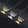 Pendant Necklaces Hanukkah Lamp Candles Necklace Chanukah Menorah Shaped Stainless Steel Jewelry Candlestick Women240n