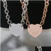 Pendant Necklaces Europe America Fashion Style Lady Women Titanium Steel 18K Gold Thick Chain Necklace With Engraved T Letter Heart Dhs5E