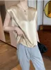 Women's Blouses Summer Women Elegant Luxury Satin Tops 6XL Pullover Chiffon T-shirt Short Sleeve Tees Korean Office Lady Acetate Fabric