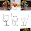 Wine Glasses Unique Cocktail Glass Glasre Champagne Cup Iced Coffee With Built In St Goblet For Home Family Bar Drop Delivery Garden Dhmlo