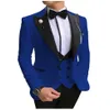 Slim Fit Azul Royal Noivo Smoking Pico Lapela Padrinhos Mens Vestido de Casamento Estilo Homem Jaqueta Blazer 3 Peça SuitJacket Calças Colete T285e