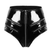 Women's Panties Women Wet Look Patent Leather Sissy Rave Outfit Clubwear High Waist Front Zipper Crotchless Latex Booty Short193Y