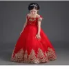 Luxus Gold Applikationen Ballkleid Schulterfrei Rot Lange Mädchen Festzug Kleider Kinder Abschlussball Party Kleider Blumenmädchenkleider YTZ104290u