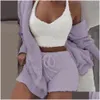 Two Piece Dress Plush Tracksuit Women 3 Pieces Set Sweatshirts Sweatpants Sweatsuit Jacket Crop Top Shorts Suit Sports Jogging Femme11 Dhuwh