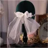 Hair Clips Romantic Bridal Flower Bow Veil Hairbands Integrated Wedding Accessories Diademas Para El Pelo Mujer