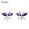 Stud Earrings Cute 925 Sterling Silver Butterfly Purple 7 White CZ For Women Children Girls Kids Jewellery Orecchini Aros Aretes