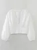 Women's Blouses Tops For Women Fashion Elegant Cutwork Embroidery Blouse Long Sleeve Crop Top Spring Summer V Neck Casual White