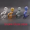 Wholesale water oil Burner Pipe Colorful Snake Shape Mini Handcraft glass smoking pipes for water bong with double balance Dots Stand