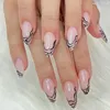 False Nails 24pcs/Set Almond Wavy Lines Fake With Design Full Cover French Art Press On Detachable DIY Manicure