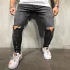 Heren Slim Fit Gescheurde Jeans Heren High Street Mannen Verontruste Denim Joggers Broek Kniegaten Rits Designer Gewassen Potlood Jeans249N