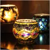 Titulares de vela Mosaico Vidro Tealight Decorativo Votivo Titular Tigela Handmade Staine Light Decoração para Casa Aromaterapia Vaso Planta Drop Dh1Hi