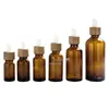 Frosted Amber Glass Dropper Bottle 5ml 10ml 15ml 20lm 30ml 50ml 100ml With Bamboo Cap 1oz Wooden Essential Oil Bottles Tpxaf