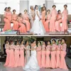 Coral Bridesmaid Dresses 2019 New 3 4 Long Lace Mermaid Maid Of Honor Gowns Formal Wedding Party Guest junior Dress African Formal240B