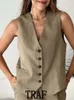 Women's Tracksuits TRAF 2023 Summer 2 Pieces Set Fashion LinenBlend SlimFit Sleeveless Suit Vest High Waists Shorts Causal Sets 230915