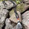 ST0186 108 Mala Bead Necklace Long Necklace with tassel Knotted Matte Black Onyx Stone Necklace Fancy Rosary Necklaces2761