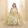 2020 Sparkling Girls Pageant Dresses Gold Princess Spaghetti Strap Crystal Beads Ruffles Organza Ball Gown Flower Girls Dresses Wi241D