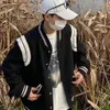 Damesjacks Ear Spring Baseball Jacket Men Loose High Street Hip Hop Trendy Couple Double White Strip Uniform L230916