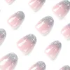 Unhas Falsas Doce Legal Vestindo Armadura Prata Espumante Rosa Francês Wearable Nail Stick Branco Estrela Brilho Placa Curta