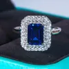 クラスターリングQinhuan Luxury 2 Blue Sapphire Ring S925 Sterling Silver with 18k Gold Plated for Fine Jewelry Wedding Party Banquet