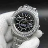 Full Diamond SKY Watch 40MM Luxury Iced Out Watch Automatic Men Silver Stainless case black face Waterproof Stainless Set Diamond230b