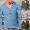 Men's T Shirts Button Tee For All Seasons Casual Fashion Retro Slim Long Sleeve Henley-Shirt Aesthetic Vintage Street Pullovers