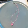 Färgglad pärlkedja hartshartsblomma hänge halsband för kvinnor flickor trendiga klavikelkedja delikat smyckespresent