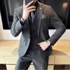 Erkekler Suits Blazers 2023 Moda Erkekler Sıradan Butik İş Çizgili İnce Fit Gelinlik Takım Seti Erkek 3 PCS Ceket Pantolon Yelek 230915
