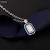 Collier pendentif de qualité supérieure en argent Sterling S925, cristal bleu carré, breloque de bouteille de parfum, chaîne courte pour femmes, bijoux 318b