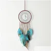 Annan heminredning Boho Dream Catch Tassel Feather Turquoise Wind Chimes Window Wall Hanging Indian Drop Delivery Garden DHX7A