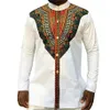 2020 Fashion Men's African Clothes Rich Bazin White Personalized Print Long Sleeve Shirt Kenya Nigeria South Africa Clothing 298p