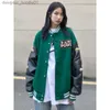 Damesjassen Amerikaans Retro Straat Trendy Kruisgeborduurd Honkbaluniform Vintage Zwart Groen Leren mouwjack Hoge losse heren Dames Motor oversize