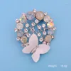 Brooches TANGTANG Butterfly Brooch For Girl Lovely Flower Shell Buuterflies Pink And Baby Blue Opal Stones Silver Plated