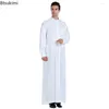 Ethnische Kleidung, muslimischer Naher Osten, lange Ärmel, Ramada-Robe für Männer, arabischer Rundhalsausschnitt, islamische einfarbige Kaftan-Thawb-Maxi-Muslim-Dubai-Abaya