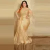 2023 Vestidos de noche formales de talla grande sexy elegantes con mangas largas Vestido de ocasión especial con cuello alto y encaje dorado Vestido para madre de T210l