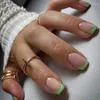 Faux Ongles Vert Français Simple Frais Portable Mini Court Faux Couverture Complète Détachable Fini Presse Avec Colle