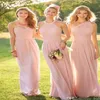 Pink Long Bridesmaid Dresses Mixed Neckline Chiffon Summer Lace Formal Prom Party Maid Of Honor Dresses Plus Size Custom Made245K