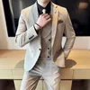 Herrenanzüge Blazer 2023 Mode Männer Casual Boutique Business Gestreift Slim Fit Hochzeitskleid Anzug Mantel Set Männlich 3 Stück Jacke Hose Weste 230915