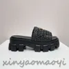 2023SS Slippers Woven Platform Mule Shearling Flip Flops Chunky Furry Wool Slide Summer Beach Home Rubber Sole