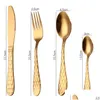 Dinnerware Sets 4Pcs/Set New Mticolor Rainbow Dinner Set Travel Cutlery Stainless Steel Knife Fork Scoops Sierware Drop Ship Delivery Dh3Mw