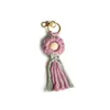 Nouveau gland fleur porte-clés coton tissé à la main bracelet porte-clés anneaux tressé pendentif porte-clés mousqueton fermoir porte-clés