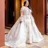 Favolosi abiti da sposa in pizzo a sirena taglie forti con strascico staccabile gioiello collo in rilievo maniche lunghe abiti da sposa tulle vestido De301G