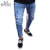 Mäns blå sida randig mager streetwear denim jeans hip hop vintage tvätt smal fit blyertsbyxor264k