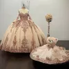 Блестящее бальное платье цвета розового золота, платья Quinceanera, длинные рукава, с открытыми плечами, блестки, аппликация, платье Sweet 16, вечерняя одежда276l