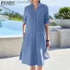 Robes décontractées de base ZANZEA femmes Europe Texture quotidienne tissu réglable longueur de sommeil couleur unie robe chemise L230916